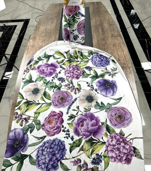 Ervi Bavlněná Satenová látka/plátno š.240cm - Fialová zahrada - 761, metráž