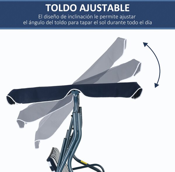 Zahradní houpačka Outsunny pro 2-3 osoby s nastavitelnou voděodolnou stříškou a ocelovým rámem 170x110x153 cm Modrá | Aosom