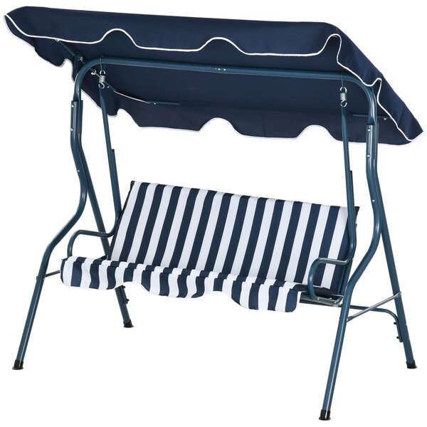 Zahradní houpačka Outsunny pro 2-3 osoby s nastavitelnou voděodolnou stříškou a ocelovým rámem 170x110x153 cm Modrá | Aosom