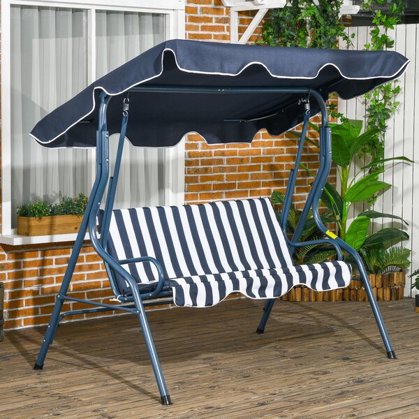Zahradní houpačka Outsunny pro 2-3 osoby s nastavitelnou voděodolnou stříškou a ocelovým rámem 170x110x153 cm Modrá | Aosom