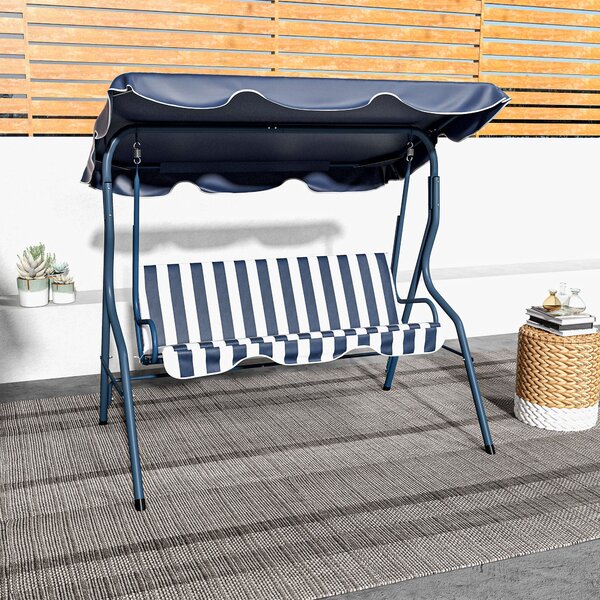 Zahradní houpačka Outsunny pro 2-3 osoby s nastavitelnou voděodolnou stříškou a ocelovým rámem 170x110x153 cm Modrá | Aosom