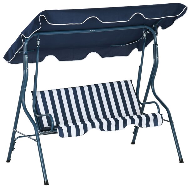 Zahradní houpačka Outsunny pro 2-3 osoby s nastavitelnou voděodolnou stříškou a ocelovým rámem 170x110x153 cm Modrá | Aosom