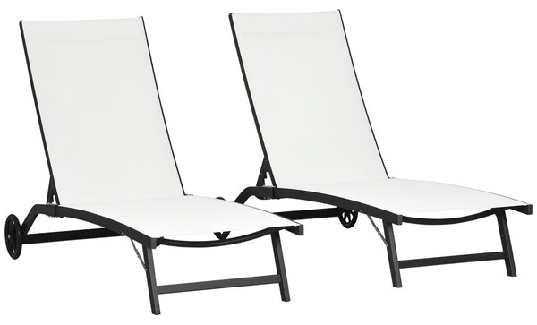 Outsunny Sada 2 Zahradních Lehátků s Polohovatelným Hliníkovým Rámem a Kolečky na Pláž a Bazén 165x66x102 cm Matt Bílá | Aosom