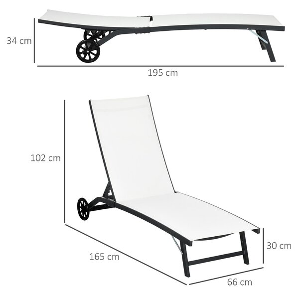 Outsunny Sada 2 Zahradních Lehátků s Polohovatelným Hliníkovým Rámem a Kolečky na Pláž a Bazén 165x66x102 cm Matt Bílá | Aosom