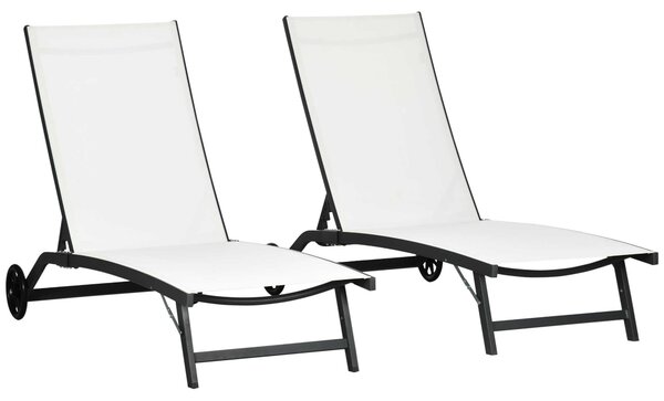 Outsunny Sada 2 Zahradních Lehátků s Polohovatelným Hliníkovým Rámem a Kolečky na Pláž a Bazén 165x66x102 cm Matt Bílá | Aosom