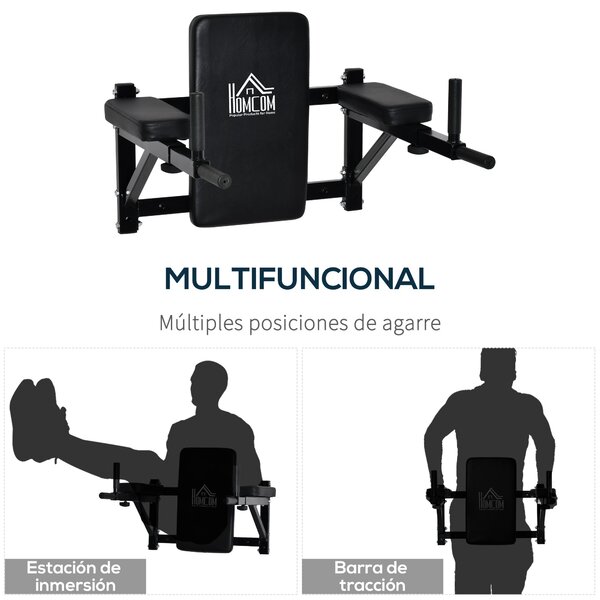 HOMCOM Nástěnná Hrazda s Nastavitelnými Rukojetěmi pro Shyby, Kliky a Crossfit Doma 70x53-63x48 cm Černá | Aosom