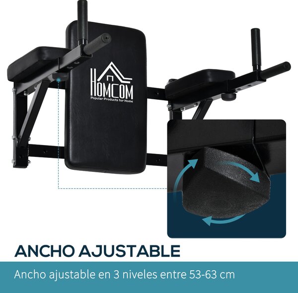 HOMCOM Nástěnná Hrazda s Nastavitelnými Rukojetěmi pro Shyby, Kliky a Crossfit Doma 70x53-63x48 cm Černá | Aosom