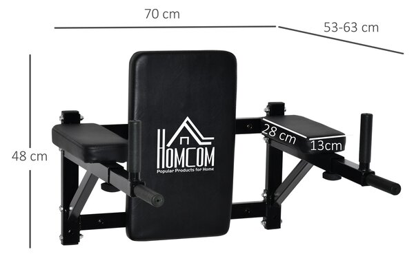 HOMCOM Nástěnná Hrazda s Nastavitelnými Rukojetěmi pro Shyby, Kliky a Crossfit Doma 70x53-63x48 cm Černá | Aosom