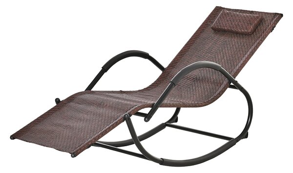 Outsunny Venkovní Houpací Lehátko s Područkami a Opěrkou Hlavy, Ratanový Efekt pro Zahradní Terasu, Maximální Zatížení 160 kg, 157x60x80 cm, Hnědé | A