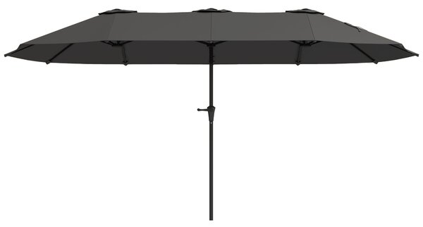 Outsunny Dvoubarevný Umbrella 4x2,2 m Venkovní Slunečník s Ručním Kolečkem Voděodolný a UV30+ Ochrana Velký Slunečník pro Terasu, Pláž, Bazén Tmavě Še