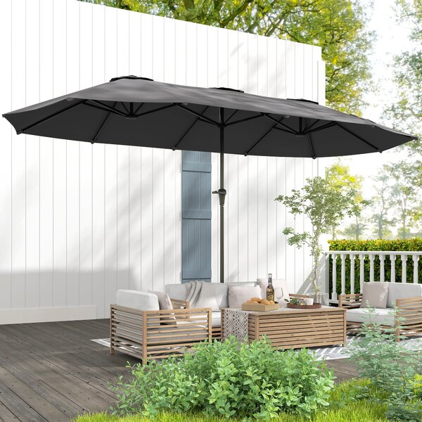 Outsunny Dvoubarevný Umbrella 4x2,2 m Venkovní Slunečník s Ručním Kolečkem Voděodolný a UV30+ Ochrana Velký Slunečník pro Terasu, Pláž, Bazén Tmavě Še
