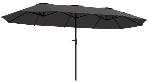 Outsunny Dvoubarevný Umbrella 4x2,2 m Venkovní Slunečník s Ručním Kolečkem Voděodolný a UV30+ Ochrana Velký Slunečník pro Terasu, Pláž, Bazén Tmavě Še