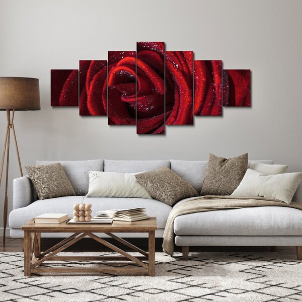 Obraz - Červená růže s kapkami rosy (210x100 cm)