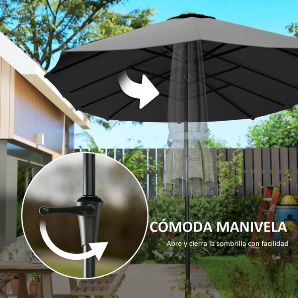 Outsunny Dvoubarevný Umbrella 4x2,2 m Venkovní Slunečník s Ručním Kolečkem Voděodolný a UV30+ Ochrana Velký Slunečník pro Terasu, Pláž, Bazén Tmavě Še