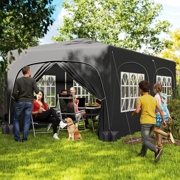 Skládací altán Outsunny 3x6 m s bočními panely UPF50+ - zahradní pavilon s nastavitelnou výškou a taškou pro přenášení pro kempování, párty, terasu |