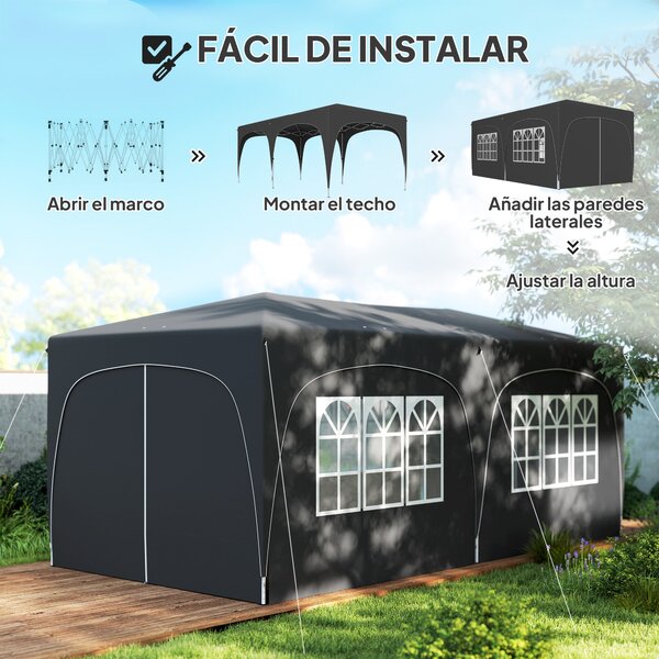Skládací altán Outsunny 3x6 m s bočními panely UPF50+ - zahradní pavilon s nastavitelnou výškou a taškou pro přenášení pro kempování, párty, terasu |