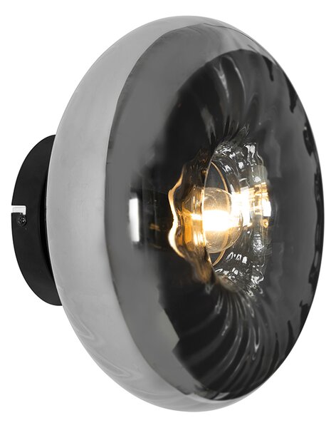 Art Deco nástěnná lampa černá s kouřovým sklem - Ayesha