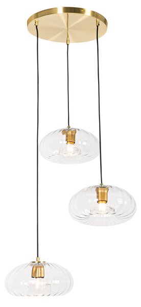 Art Deco závěsná lampa zlatá se skleněným kulatým 3-světlem - Ayesha