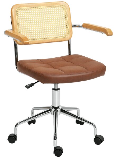 HOMCOM Otočná kancelářská židle, nastavitelná výška, desková židle s ratanovým opěradlem, houpací funkce, nosnost 120 kg, rozměry 60x55,5x82-90 cm, hn