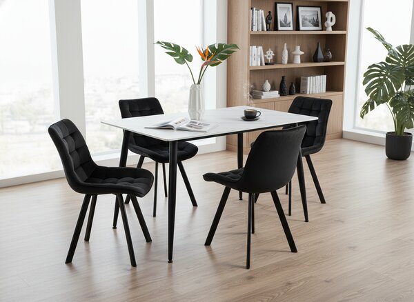 Noela Jídelní set CERAMON 140 bílý + 4x židle BELLA černá