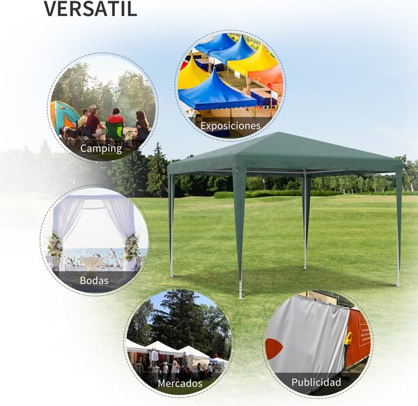Outsunny 3x3m Odnímatelný Altán do Zahrady s 4 Odkapávacími Otvory a Ochranným UV Rámem | Aosom