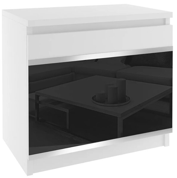 Moderní noční stolek Beauty 2 - bílá / černý lesk