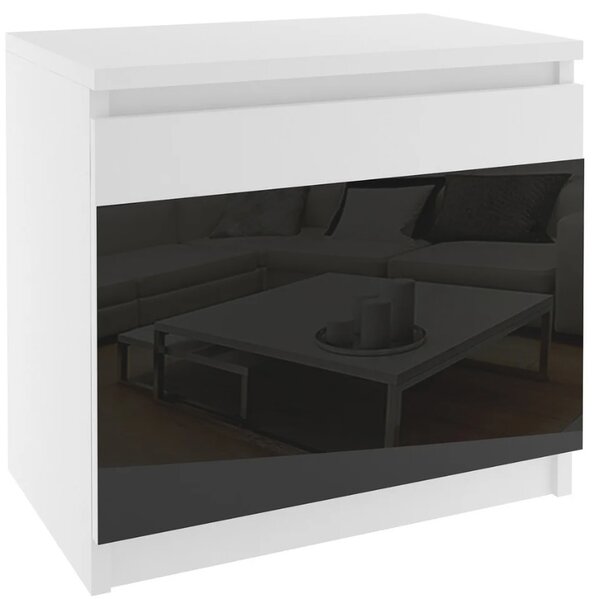 Noční stolek Beauty 1 - bílá / černý lesk