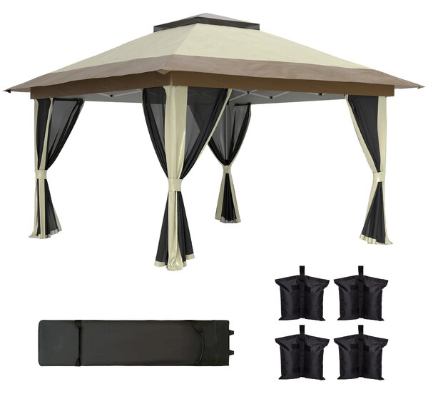 Outsunny Skládací Zahradní Altán 3,6x3,6m Systém Pop-Up s 4 Síťovanými Stranami, UV-ochranný, Nastavitelná Výška, Písečné Váhy a Taška pro Přenášení n