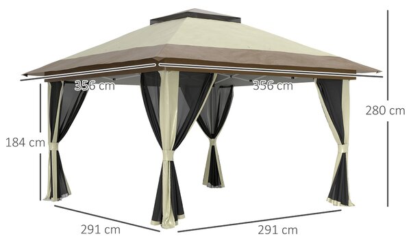 Outsunny Skládací Zahradní Altán 3,6x3,6m Systém Pop-Up s 4 Síťovanými Stranami, UV-ochranný, Nastavitelná Výška, Písečné Váhy a Taška pro Přenášení n