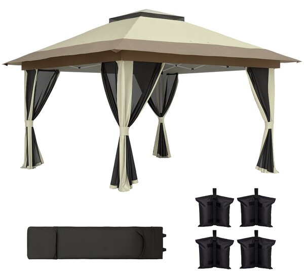 Outsunny Skládací Zahradní Altán 3,6x3,6m Systém Pop-Up s 4 Síťovanými Stranami, UV-ochranný, Nastavitelná Výška, Písečné Váhy a Taška pro Přenášení n