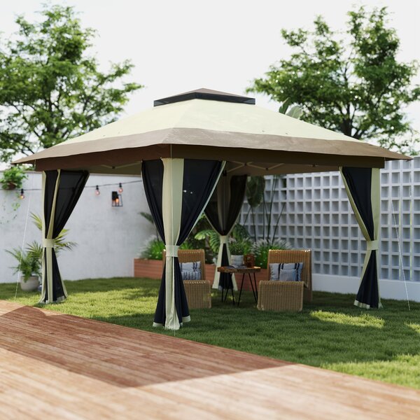 Outsunny Skládací Zahradní Altán 3,6x3,6m Systém Pop-Up s 4 Síťovanými Stranami, UV-ochranný, Nastavitelná Výška, Písečné Váhy a Taška pro Přenášení n