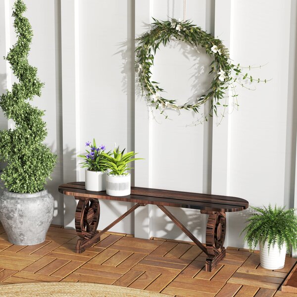 Outsunny Dvousedací Zahradní Lavice Dřevěná Lavice se 2 Dekorativními Koly Rustikální Styl Nosnost 200 kg pro Patio Terasu 120x29x39 cm Spálená | Aoso