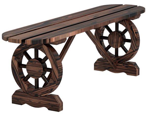 Outsunny Dvousedací Zahradní Lavice Dřevěná Lavice se 2 Dekorativními Koly Rustikální Styl Nosnost 200 kg pro Patio Terasu 120x29x39 cm Spálená | Aoso