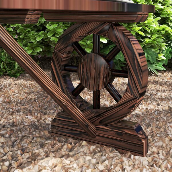 Outsunny Dvousedací Zahradní Lavice Dřevěná Lavice se 2 Dekorativními Koly Rustikální Styl Nosnost 200 kg pro Patio Terasu 120x29x39 cm Spálená | Aoso