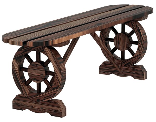 Outsunny Dvousedací Zahradní Lavice Dřevěná Lavice se 2 Dekorativními Koly Rustikální Styl Nosnost 200 kg pro Patio Terasu 120x29x39 cm Spálená | Aoso