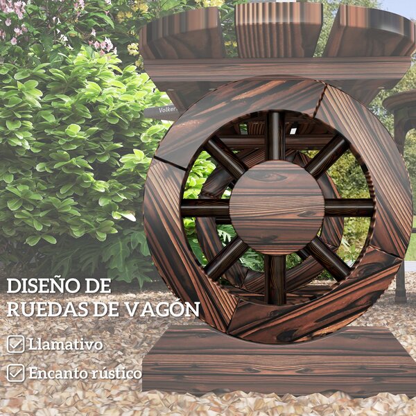 Outsunny Dvousedací Zahradní Lavice Dřevěná Lavice se 2 Dekorativními Koly Rustikální Styl Nosnost 200 kg pro Patio Terasu 120x29x39 cm Spálená | Aoso