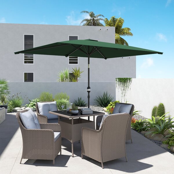 Outsunny Hliníkový Slunečník 195x295x253 cm Obdélníkový Zahradní Slunečník s Kličkou a Odnímatelným Sloupem pro Terasu, Bazén, Patio, Venku Zelený | A