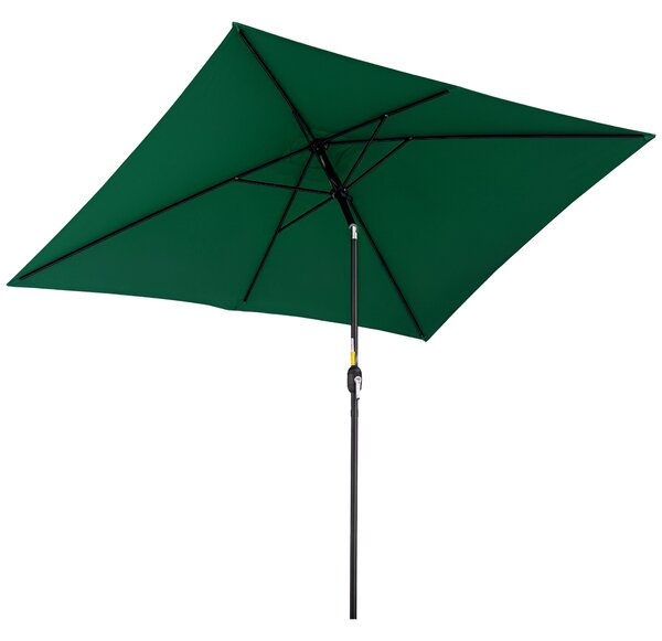 Outsunny Hliníkový Slunečník 195x295x253 cm Obdélníkový Zahradní Slunečník s Kličkou a Odnímatelným Sloupem pro Terasu, Bazén, Patio, Venku Zelený | A