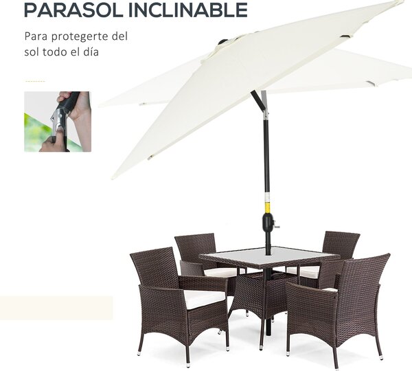 Outsunny Hliníkový Slunečník 200x300x253 cm Obdélníkový Zahradní Parasole s Kolečkem a Odnímatelným Postem proti UV záření pro Terasu, Bazén, Patio, E