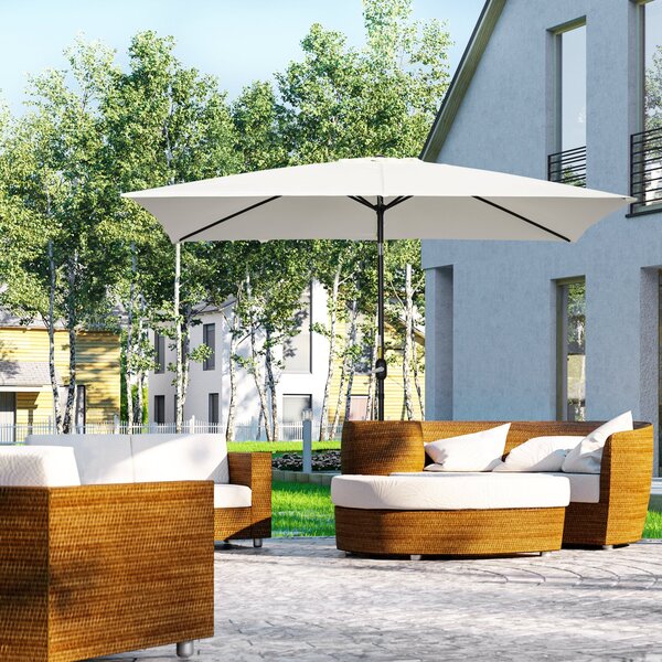 Outsunny Hliníkový Slunečník 200x300x253 cm Obdélníkový Zahradní Parasole s Kolečkem a Odnímatelným Postem proti UV záření pro Terasu, Bazén, Patio, E