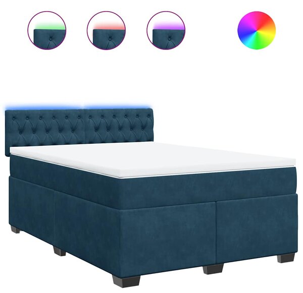 Box spring postel s matrací modrá 140 x 190 cm samet 3288616