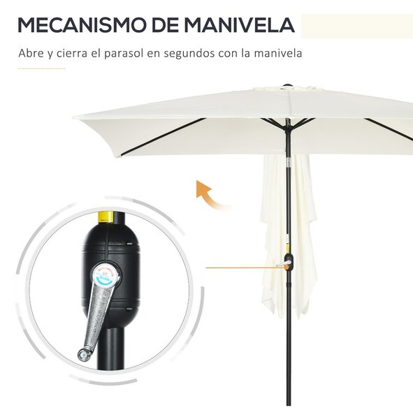 Outsunny Hliníkový Slunečník 200x300x253 cm Obdélníkový Zahradní Parasole s Kolečkem a Odnímatelným Postem proti UV záření pro Terasu, Bazén, Patio, E