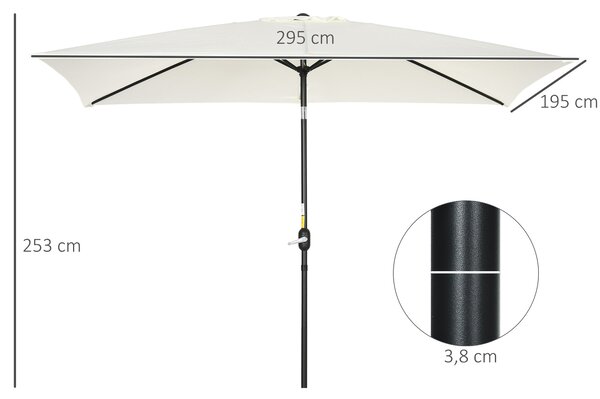 Outsunny Hliníkový Slunečník 200x300x253 cm Obdélníkový Zahradní Parasole s Kolečkem a Odnímatelným Postem proti UV záření pro Terasu, Bazén, Patio, E