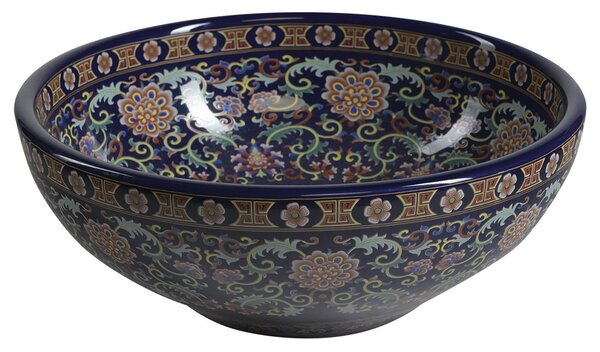 Sapho Sapho, PRIORI keramické umyvadlo, průměr 41 cm, 15 cm, fialová s ornamenty, PI022