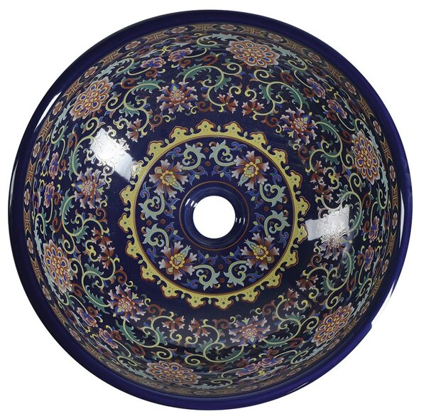 Sapho Sapho, PRIORI keramické umyvadlo, průměr 41 cm, 15 cm, fialová s ornamenty, PI022