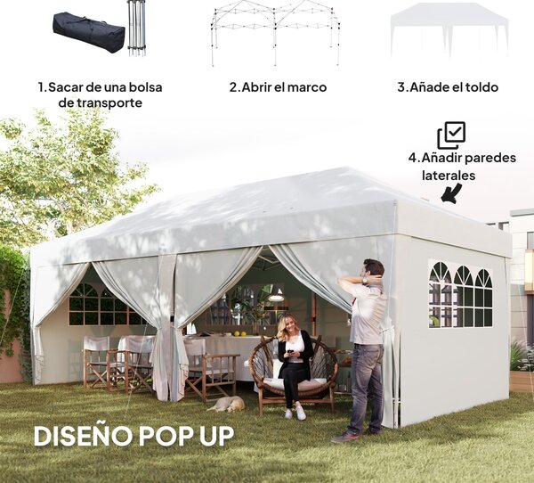 Skládací altán Outsunny 6x3 m s 6 odnímatelnými bočními stěnami, voděodolný, anti-UV a s taškou na přenášení – zahradní pavilon na kempování a večírky