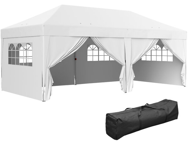 Skládací altán Outsunny 6x3 m s 6 odnímatelnými bočními stěnami, voděodolný, anti-UV a s taškou na přenášení – zahradní pavilon na kempování a večírky