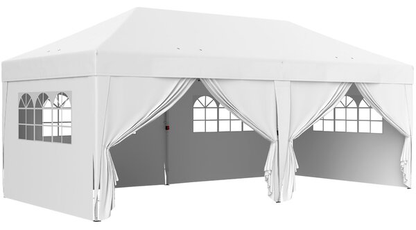 Skládací altán Outsunny 6x3 m s 6 odnímatelnými bočními stěnami, voděodolný, anti-UV a s taškou na přenášení – zahradní pavilon na kempování a večírky