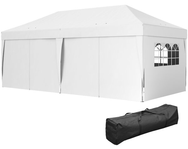 Skládací altán Outsunny 6x3 m s 6 odnímatelnými bočními stěnami, voděodolný, anti-UV a s taškou na přenášení – zahradní pavilon na kempování a večírky