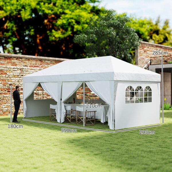 Skládací altán Outsunny 6x3 m s 6 odnímatelnými bočními stěnami, voděodolný, anti-UV a s taškou na přenášení – zahradní pavilon na kempování a večírky